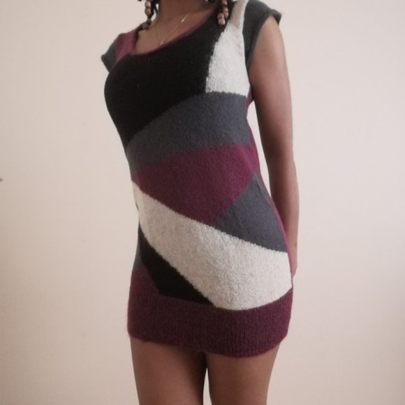 Twik La Maison Simons Mohair Geometric Sleeveless Mini Sweater Dress - Picture 3 of 12